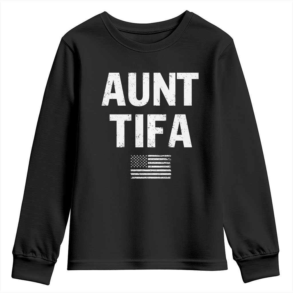 Funny Aunt Tifa Youth Sweatshirt Political Satire Vintage American Flag TS11 Black Print Your Wear