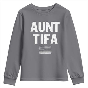 Funny Aunt Tifa Youth Sweatshirt Political Satire Vintage American Flag TS11 Charcoal Print Your Wear