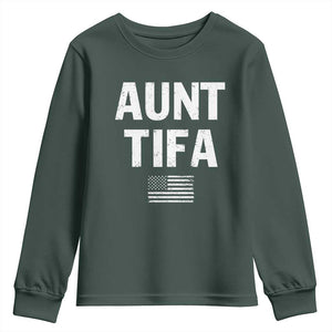Funny Aunt Tifa Youth Sweatshirt Political Satire Vintage American Flag TS11 Dark Forest Green Print Your Wear