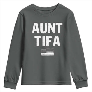 Funny Aunt Tifa Youth Sweatshirt Political Satire Vintage American Flag TS11 Dark Heather Print Your Wear