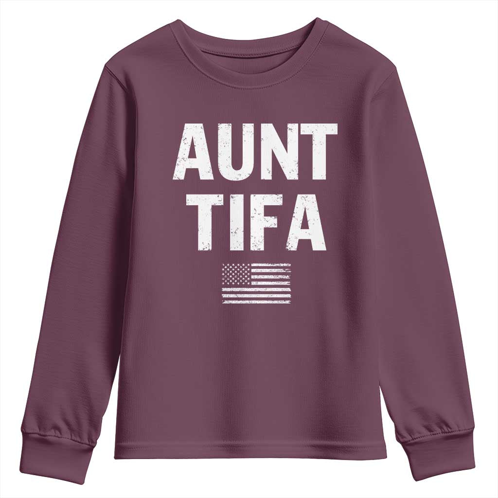 Funny Aunt Tifa Youth Sweatshirt Political Satire Vintage American Flag TS11 Maroon Print Your Wear