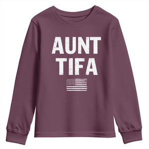Funny Aunt Tifa Youth Sweatshirt Political Satire Vintage American Flag TS11 Maroon Print Your Wear