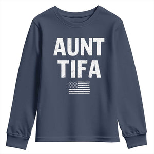 Funny Aunt Tifa Youth Sweatshirt Political Satire Vintage American Flag TS11 Navy Print Your Wear