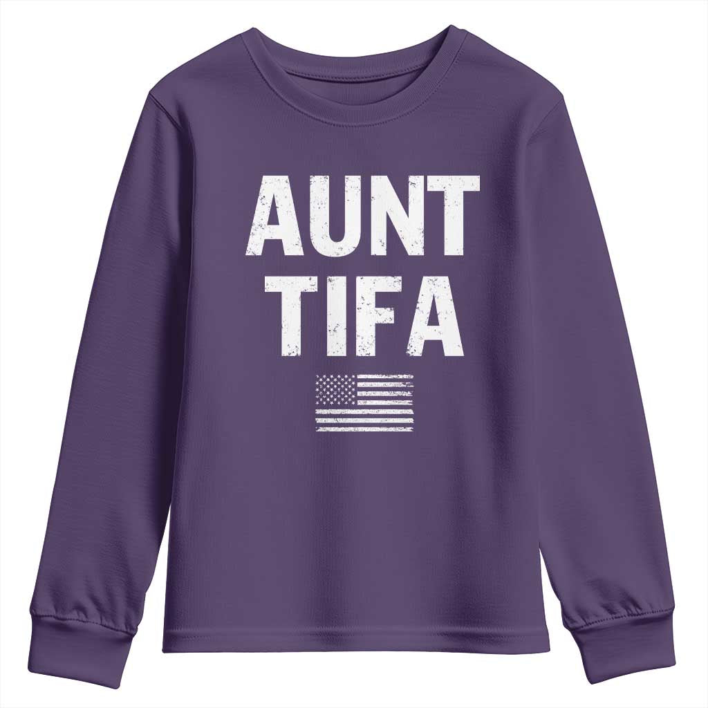Funny Aunt Tifa Youth Sweatshirt Political Satire Vintage American Flag TS11 Purple Print Your Wear