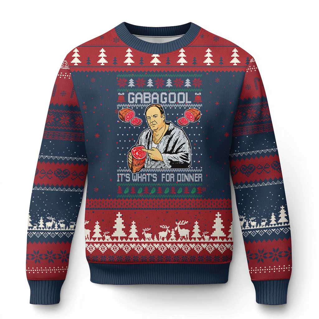 Funny Xmas Mafia Ugly Christmas Sweater Gabagool It Is Whats For Dinner Gangster Movie TS11 Navy Red Print Your Wear