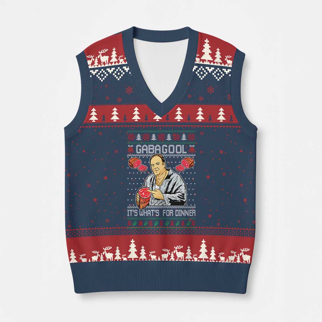 Funny Xmas Mafia V-Neck Knit Sweater Vest Gabagool It Is Whats For Dinner Gangster Movie TS11 Navy Red Print Your Wear