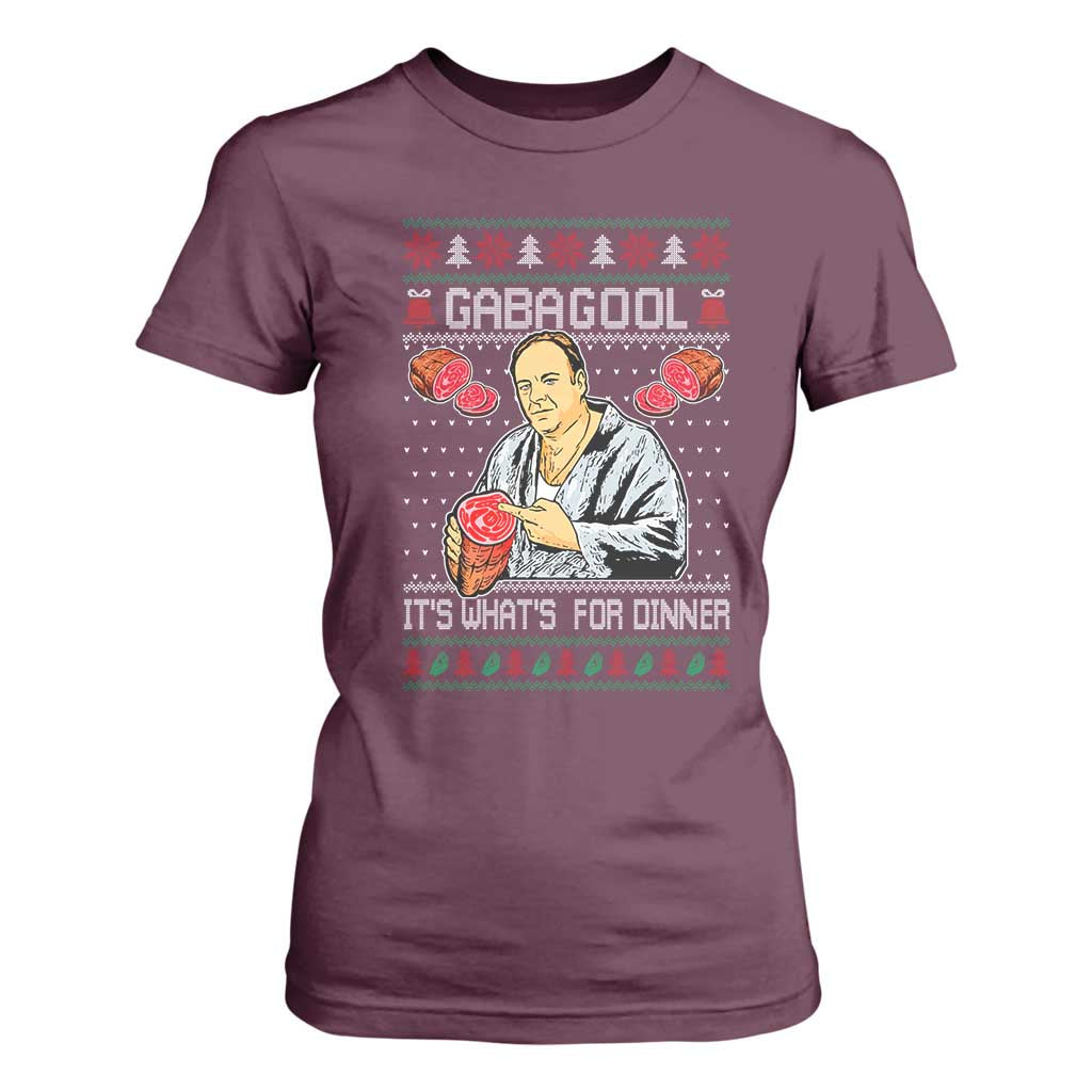 Funny Christmas Mafia T Shirt For Women Gabagool It Is Whats For Dinner Gangster Movie TS11 Maroon Print Your Wear