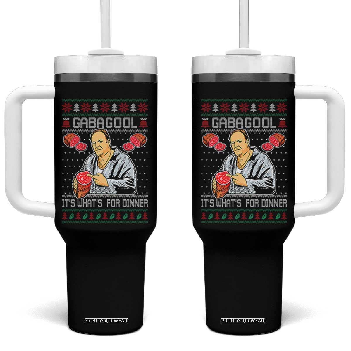 Funny Christmas Mafia Tumbler With Handle Gabagool It Is Whats For Dinner Gangster Movie TS11 One Size: 40 oz Black Print Your Wear