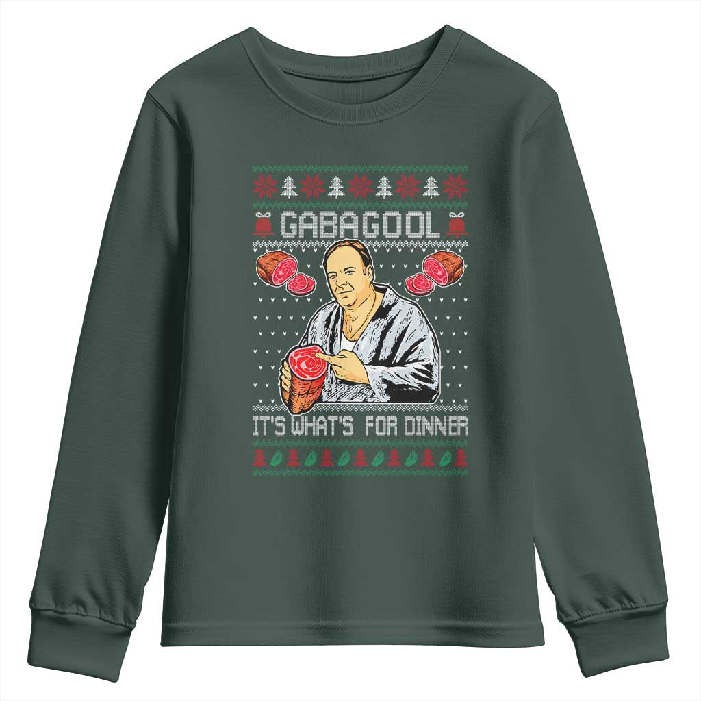 Funny Christmas Mafia Youth Sweatshirt Gabagool It Is Whats For Dinner Gangster Movie TS11 Dark Forest Green Print Your Wear