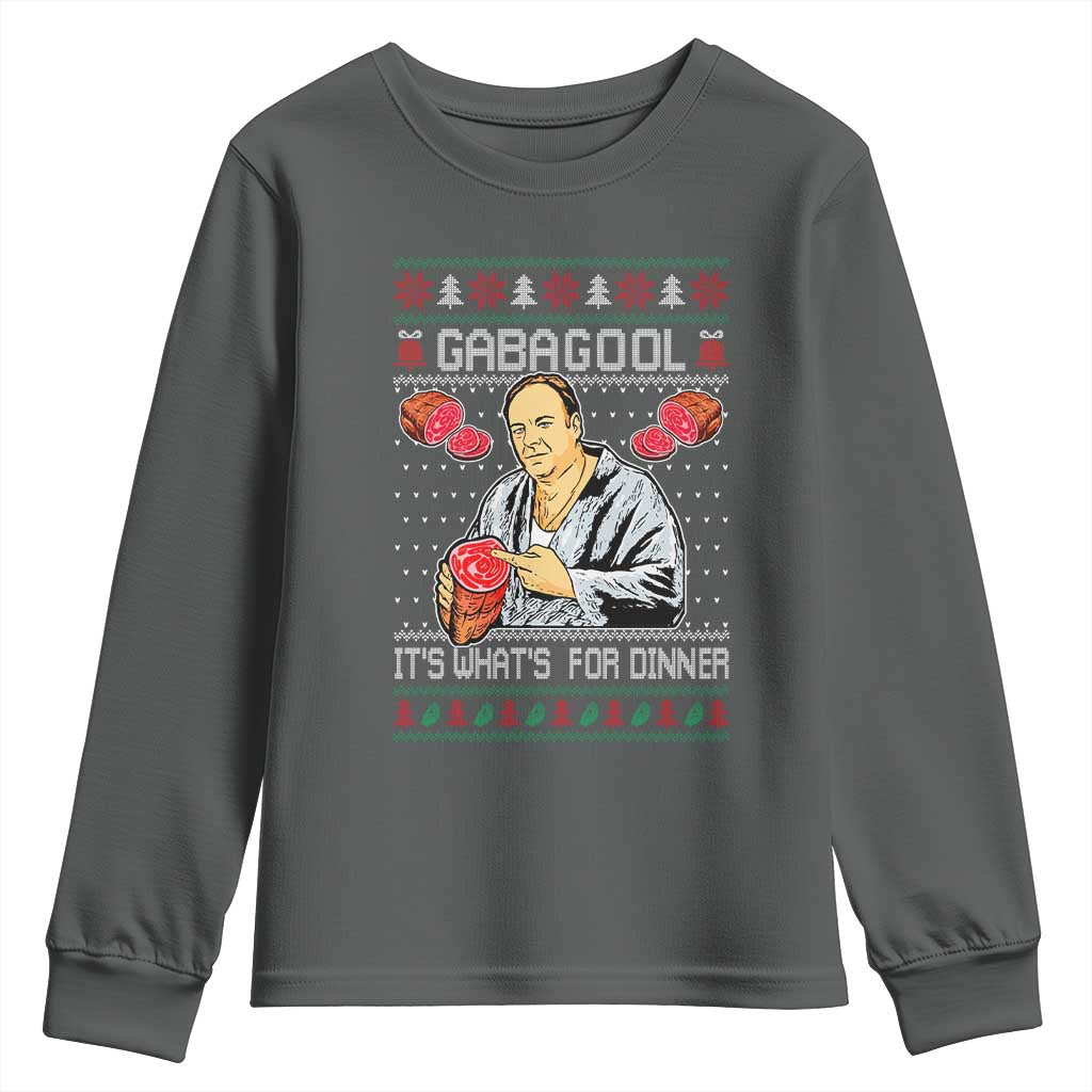 Funny Christmas Mafia Youth Sweatshirt Gabagool It Is Whats For Dinner Gangster Movie TS11 Dark Heather Print Your Wear