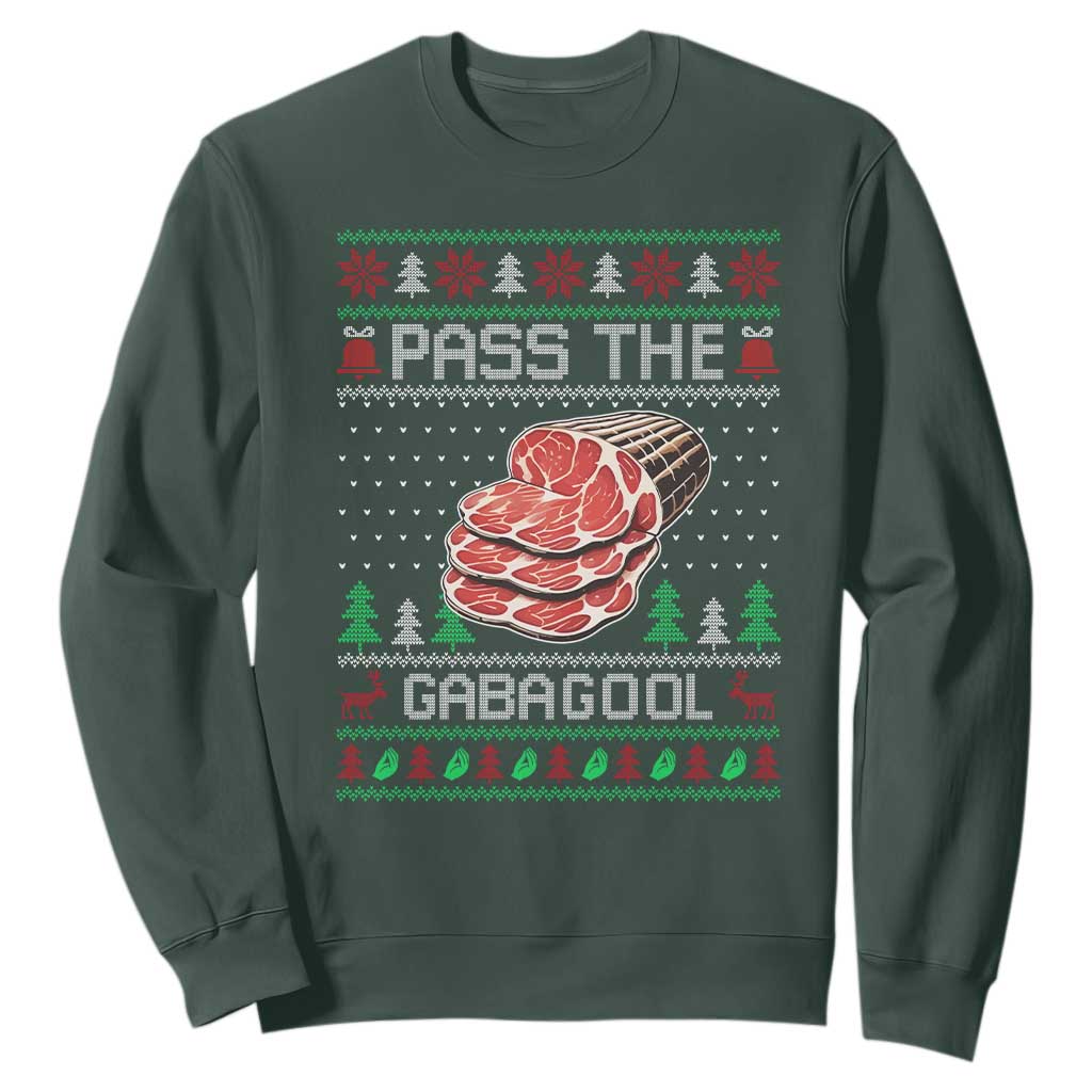 Funny Pass The Gabagool Christmas Sweatshirt Italian Food TS11 Dark Forest Green Print Your Wear