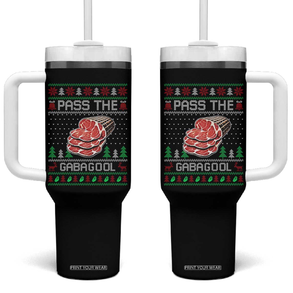 Funny Pass The Gabagool Christmas Tumbler With Handle Italian Food TS11 One Size: 40 oz Black Print Your Wear