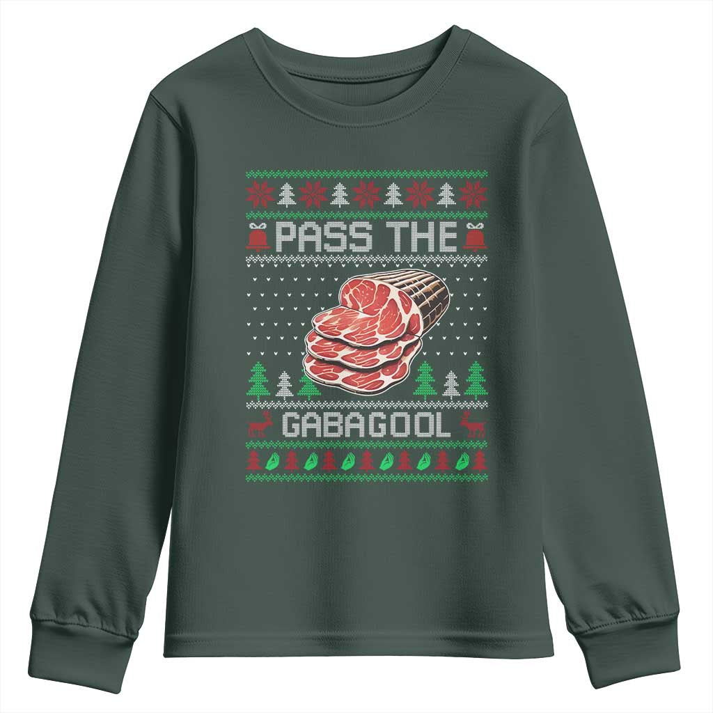 Funny Pass The Gabagool Christmas Youth Sweatshirt Italian Food TS11 Dark Forest Green Print Your Wear