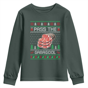 Funny Pass The Gabagool Christmas Youth Sweatshirt Italian Food TS11 Dark Forest Green Print Your Wear