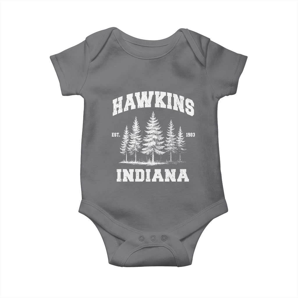 Funny Hawkins Sci Fi Lover Baby Onesie Indiana Strangers Pine Tree TS11 Charcoal Print Your Wear