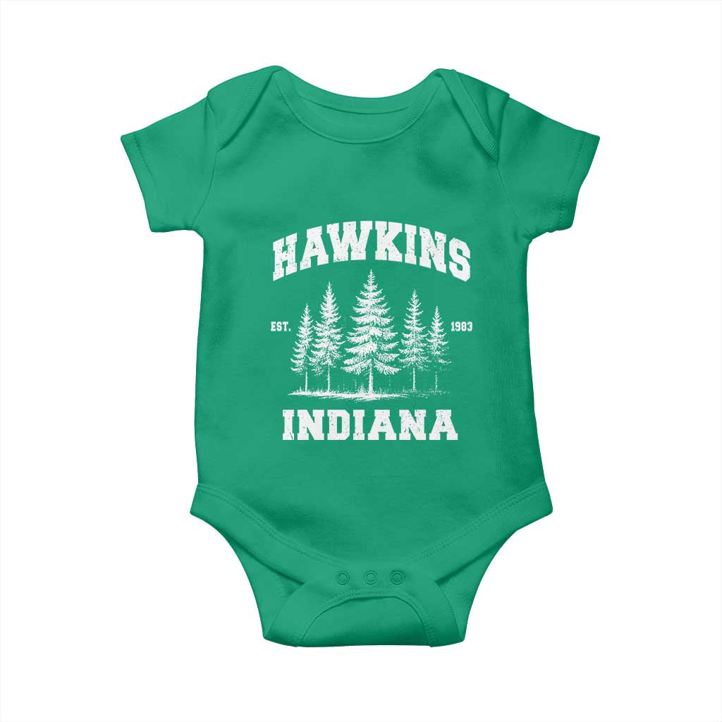 Funny Hawkins Sci Fi Lover Baby Onesie Indiana Strangers Pine Tree TS11 Irish Green Print Your Wear