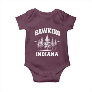 Funny Hawkins Sci Fi Lover Baby Onesie Indiana Strangers Pine Tree TS11 Maroon Print Your Wear