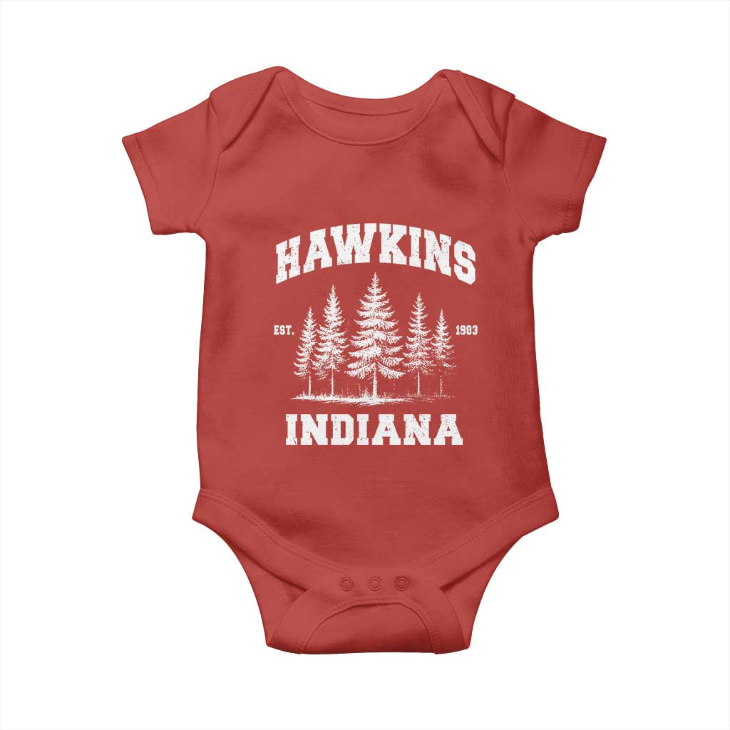 Funny Hawkins Sci Fi Lover Baby Onesie Indiana Strangers Pine Tree TS11 Red Print Your Wear