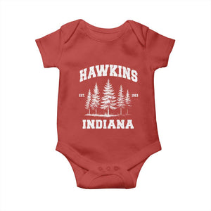 Funny Hawkins Sci Fi Lover Baby Onesie Indiana Strangers Pine Tree TS11 Red Print Your Wear