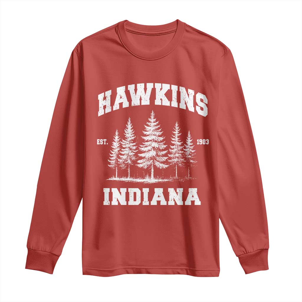 Funny Hawkins Sci Fi Lover Long Sleeve Shirt Indiana Strangers Pine Tree TS11 Red Print Your Wear