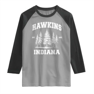 Funny Hawkins Sci Fi Lover Raglan Shirt Indiana Strangers Pine Tree TS11 Sport Gray Black Print Your Wear
