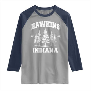 Funny Hawkins Sci Fi Lover Raglan Shirt Indiana Strangers Pine Tree TS11 Sport Gray Navy Print Your Wear