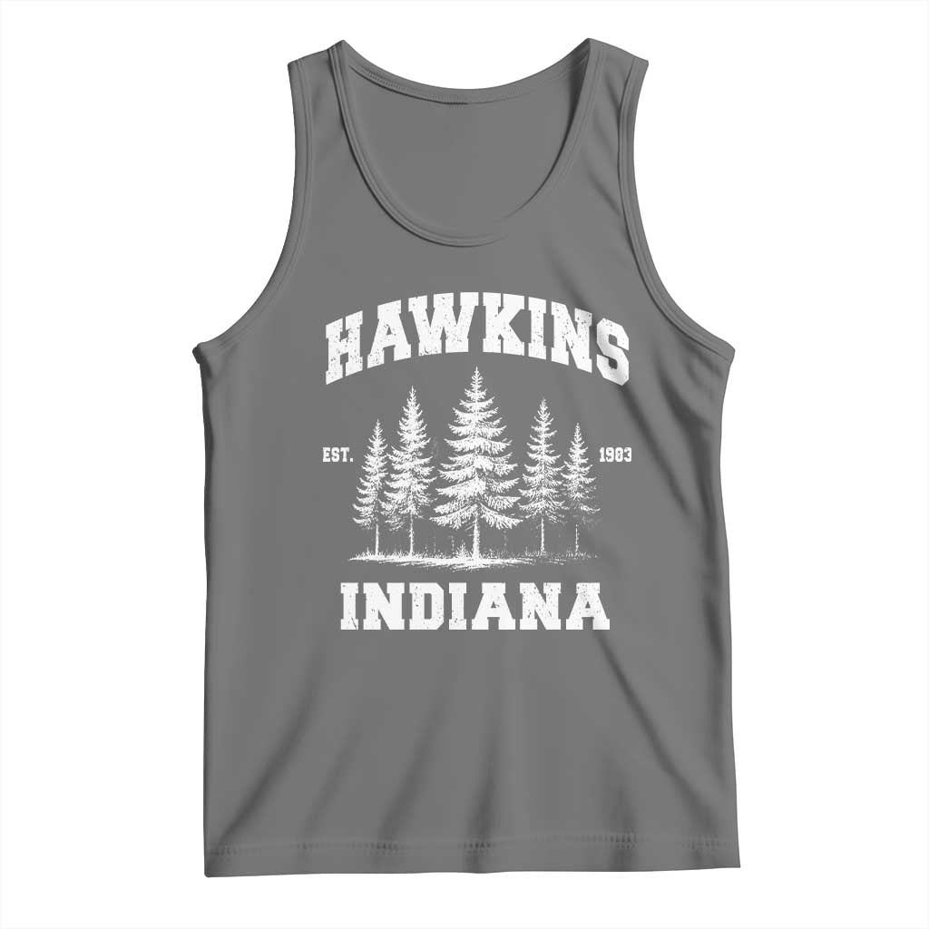 Funny Hawkins Sci Fi Lover Tank Top Indiana Strangers Pine Tree TS11 Black Heather Print Your Wear