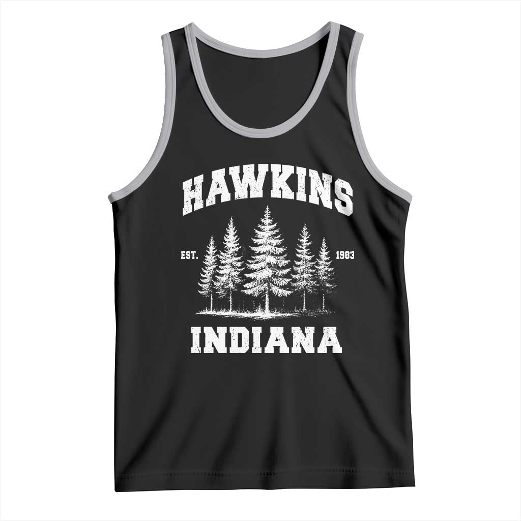 Funny Hawkins Sci Fi Lover Tank Top Indiana Strangers Pine Tree TS11 Black Athletic Heather Print Your Wear
