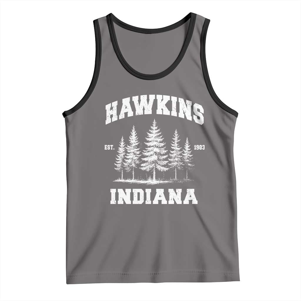 Funny Hawkins Sci Fi Lover Tank Top Indiana Strangers Pine Tree TS11 Deep Heather Black Print Your Wear