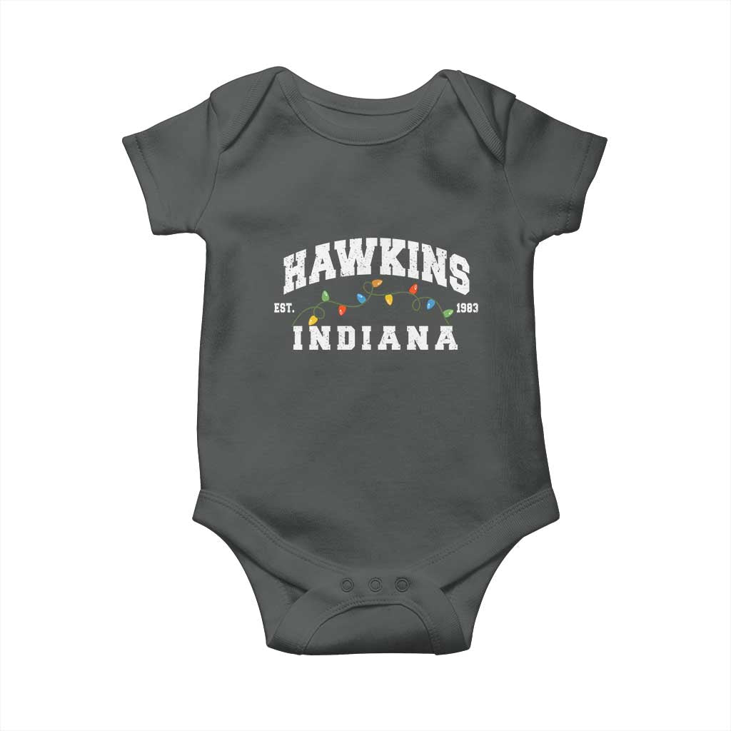 Funny Stranger Christmas Baby Onesie Hawkins Xmas Lights TS11 Dark Heather Print Your Wear