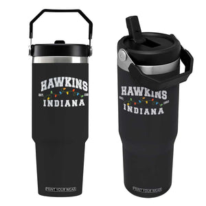Funny Stranger Christmas Flip Straw Tumbler Hawkins Xmas Lights TS11 One Size: 30 oz Black Print Your Wear