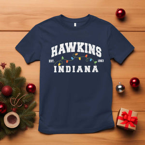 Funny Stranger Christmas T Shirt Hawkins Xmas Lights TS11 Navy Print Your Wear