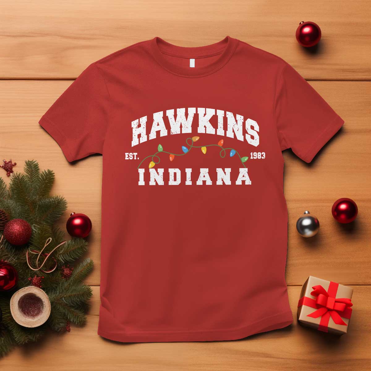 Funny Stranger Christmas T Shirt Hawkins Xmas Lights TS11 Red Print Your Wear