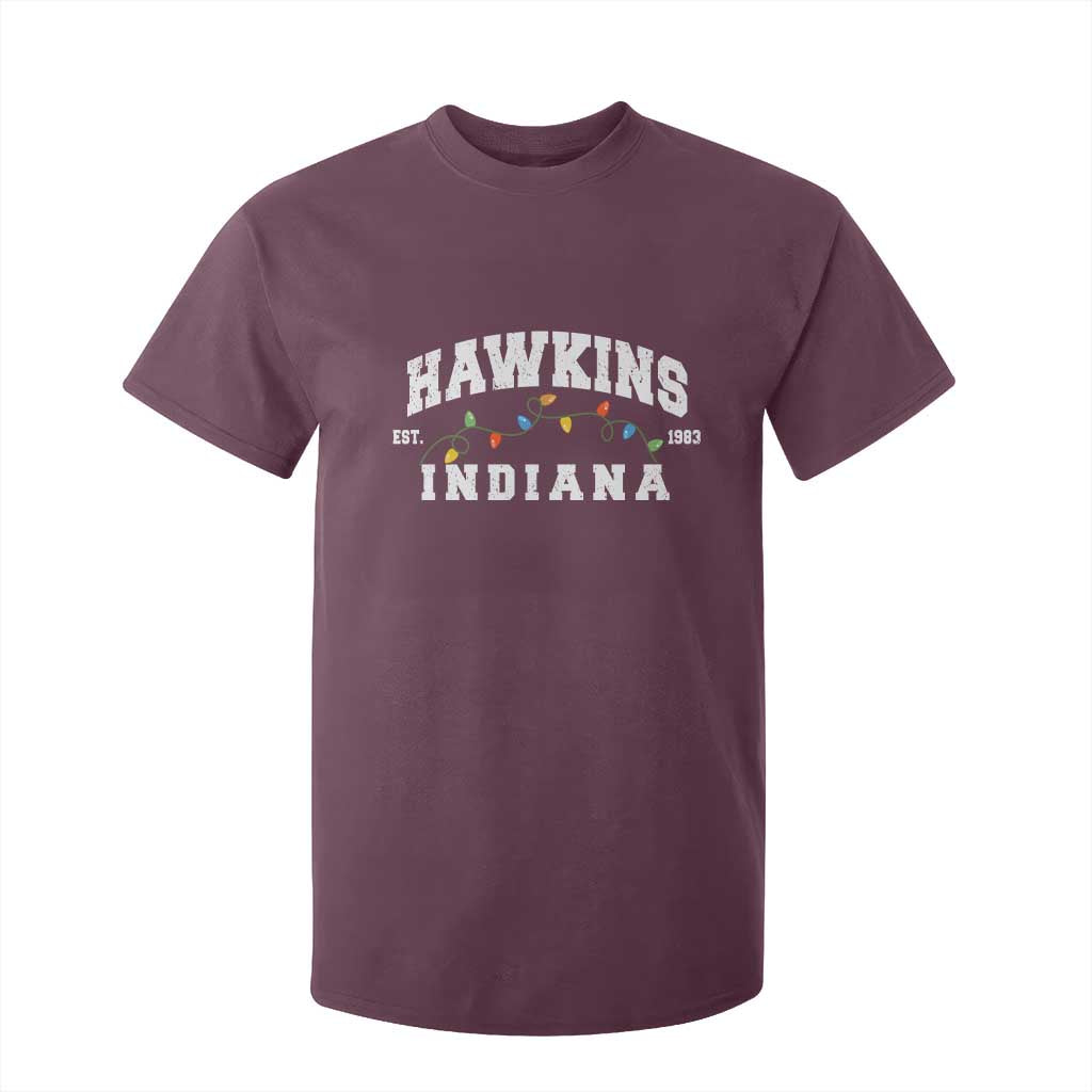 Funny Stranger Christmas T Shirt For Kid Hawkins Xmas Lights TS11 Maroon Print Your Wear