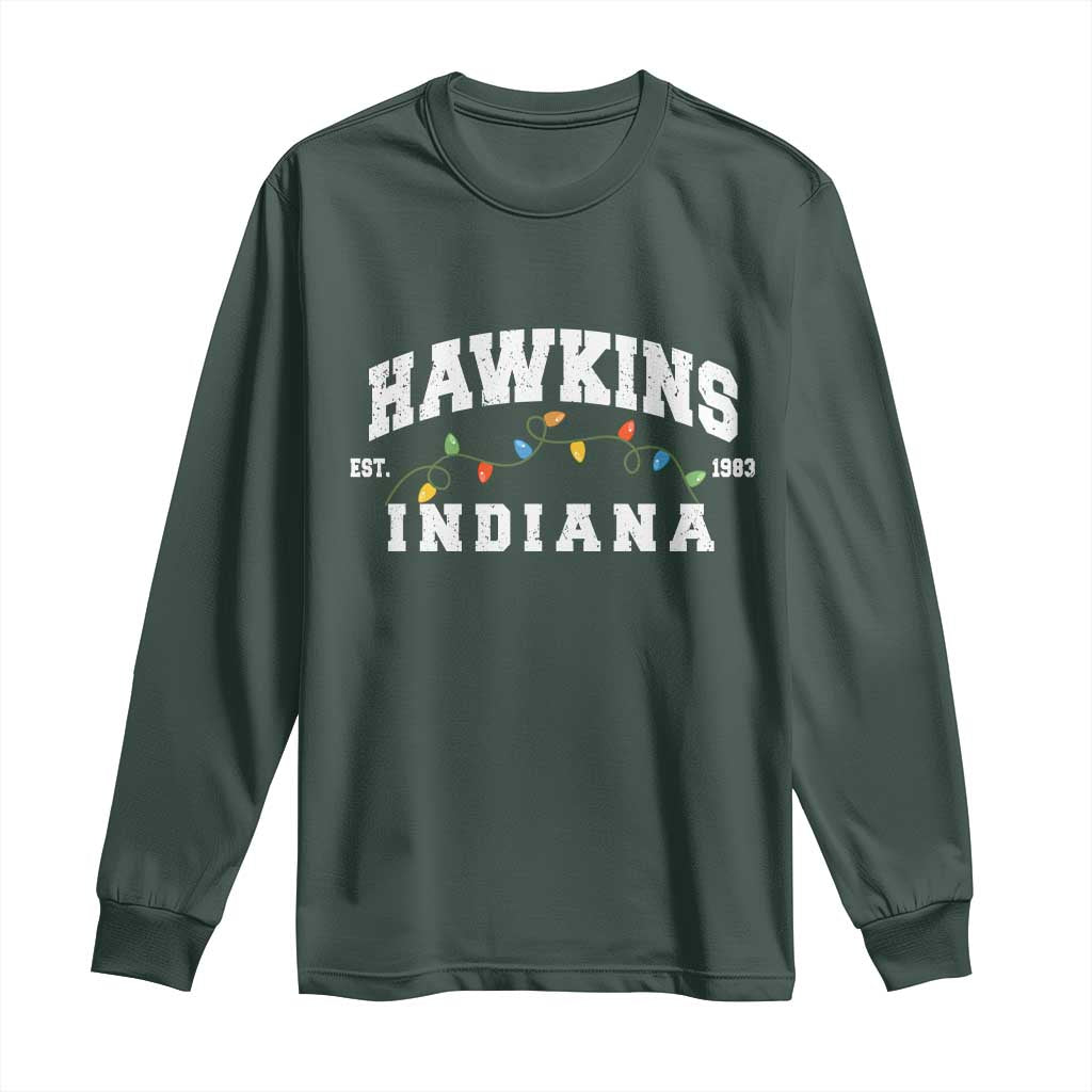 Funny Stranger Christmas Long Sleeve Shirt Hawkins Xmas Lights TS11 Dark Forest Green Print Your Wear