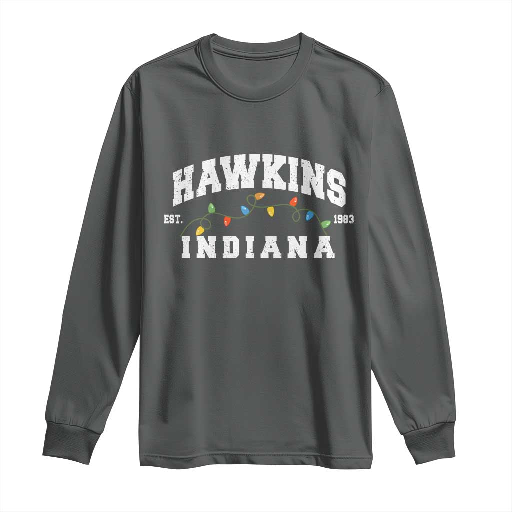 Funny Stranger Christmas Long Sleeve Shirt Hawkins Xmas Lights TS11 Dark Heather Print Your Wear
