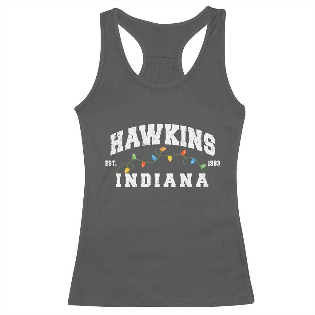 Funny Stranger Christmas Racerback Tank Top Hawkins Xmas Lights TS11 Dark Heather Print Your Wear