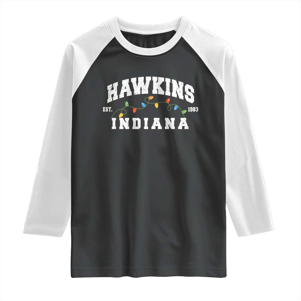 Funny Stranger Christmas Raglan Shirt Hawkins Xmas Lights TS11 Black White Print Your Wear