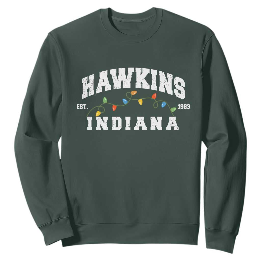 Funny Stranger Christmas Sweatshirt Hawkins Xmas Lights TS11 Dark Forest Green Print Your Wear
