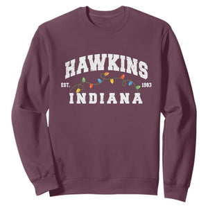 Funny Stranger Christmas Sweatshirt Hawkins Xmas Lights TS11 Maroon Print Your Wear