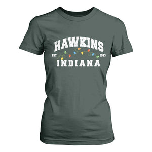 Funny Stranger Christmas T Shirt For Women Hawkins Xmas Lights TS11 Dark Forest Green Print Your Wear