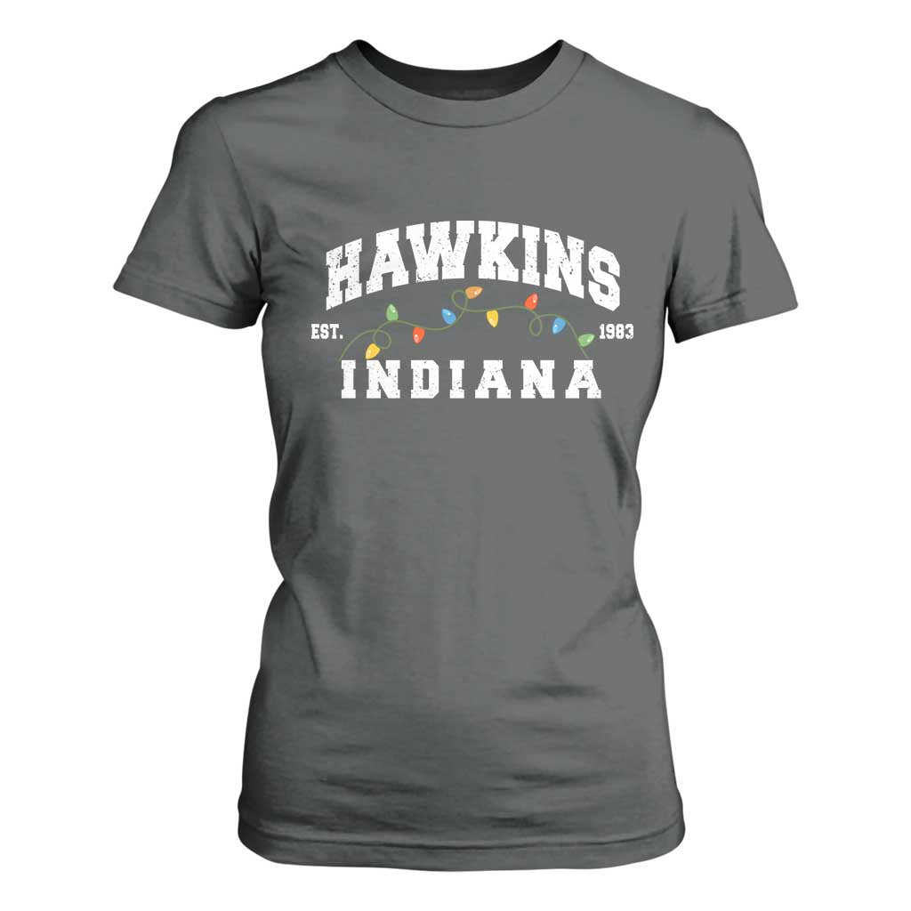 Funny Stranger Christmas T Shirt For Women Hawkins Xmas Lights TS11 Dark Heather Print Your Wear