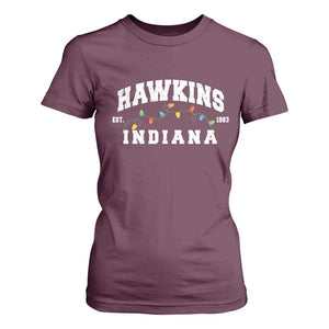 Funny Stranger Christmas T Shirt For Women Hawkins Xmas Lights TS11 Maroon Print Your Wear