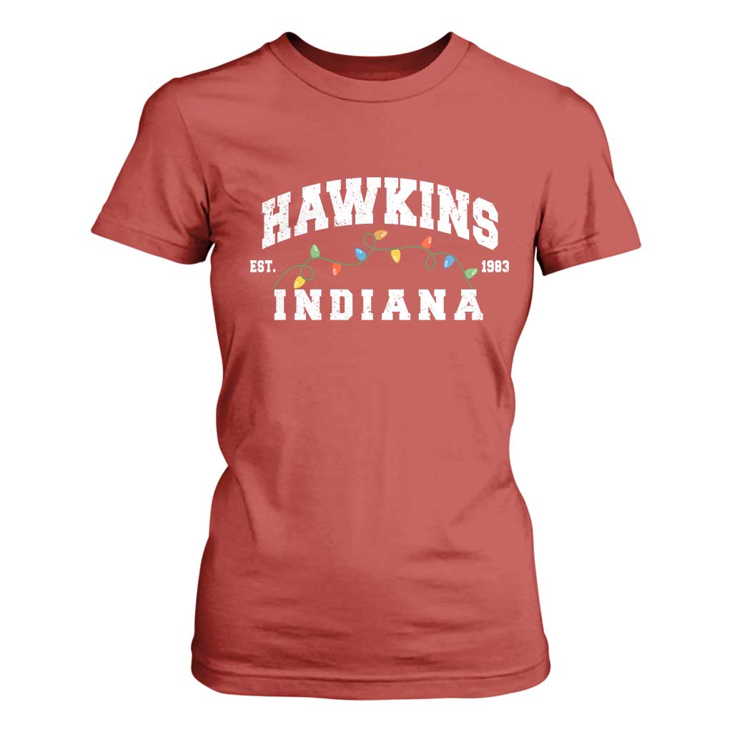 Funny Stranger Christmas T Shirt For Women Hawkins Xmas Lights TS11 Red Print Your Wear