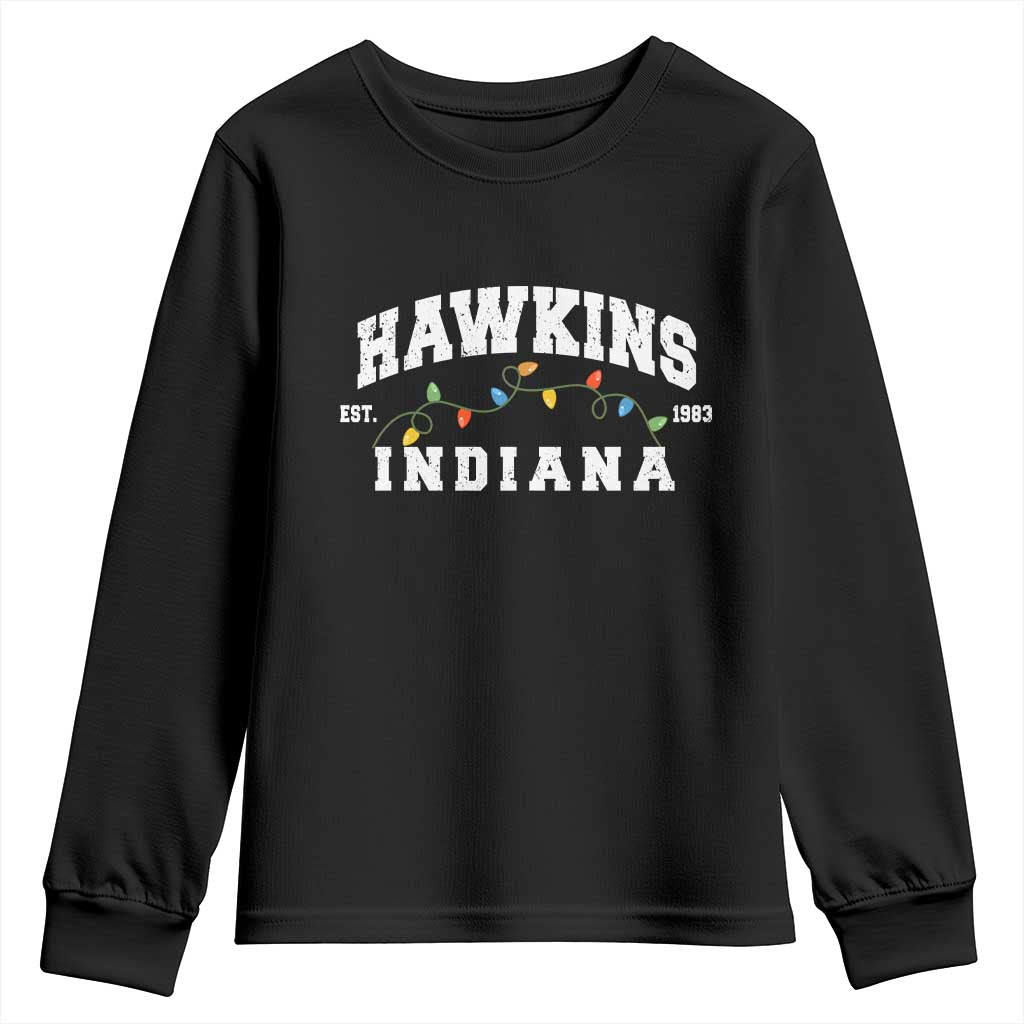 Funny Stranger Christmas Youth Sweatshirt Hawkins Xmas Lights TS11 Black Print Your Wear