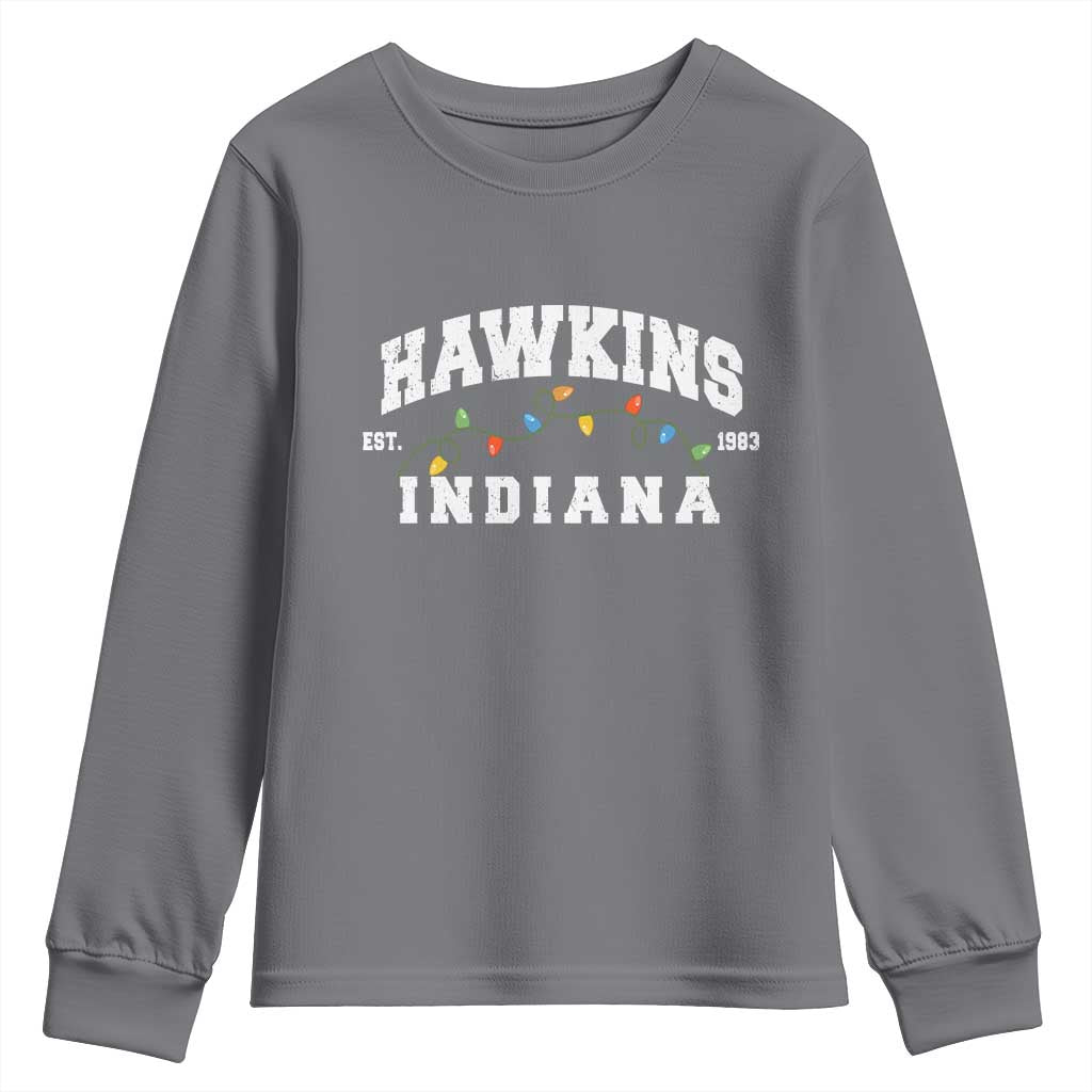 Funny Stranger Christmas Youth Sweatshirt Hawkins Xmas Lights TS11 Charcoal Print Your Wear