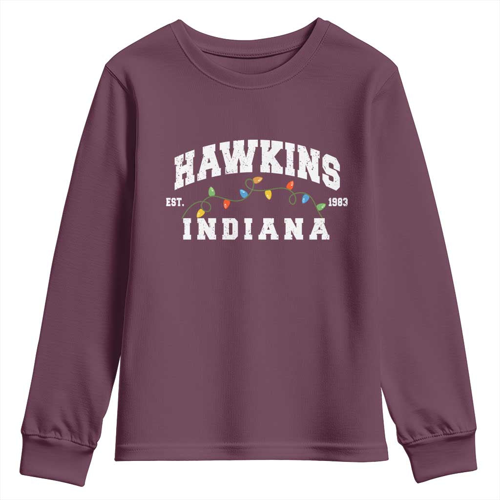 Funny Stranger Christmas Youth Sweatshirt Hawkins Xmas Lights TS11 Maroon Print Your Wear