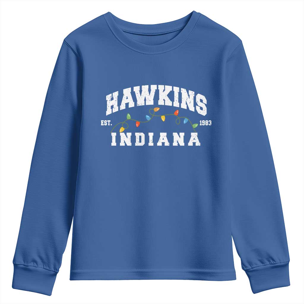 Funny Stranger Christmas Youth Sweatshirt Hawkins Xmas Lights TS11 Royal Blue Print Your Wear