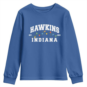 Funny Stranger Christmas Youth Sweatshirt Hawkins Xmas Lights TS11 Royal Blue Print Your Wear