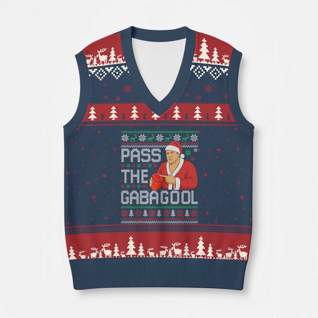 Funny Pass The Gabagool Xmas V-Neck Knit Sweater Vest Italian Food Xmas Mafia Gangster Movie TS11 Navy Red Print Your Wear